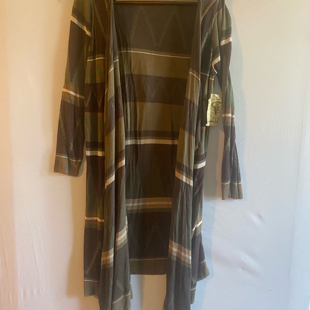 New World Pattern Gauge Knit Cascade Front Hooded Cardigan